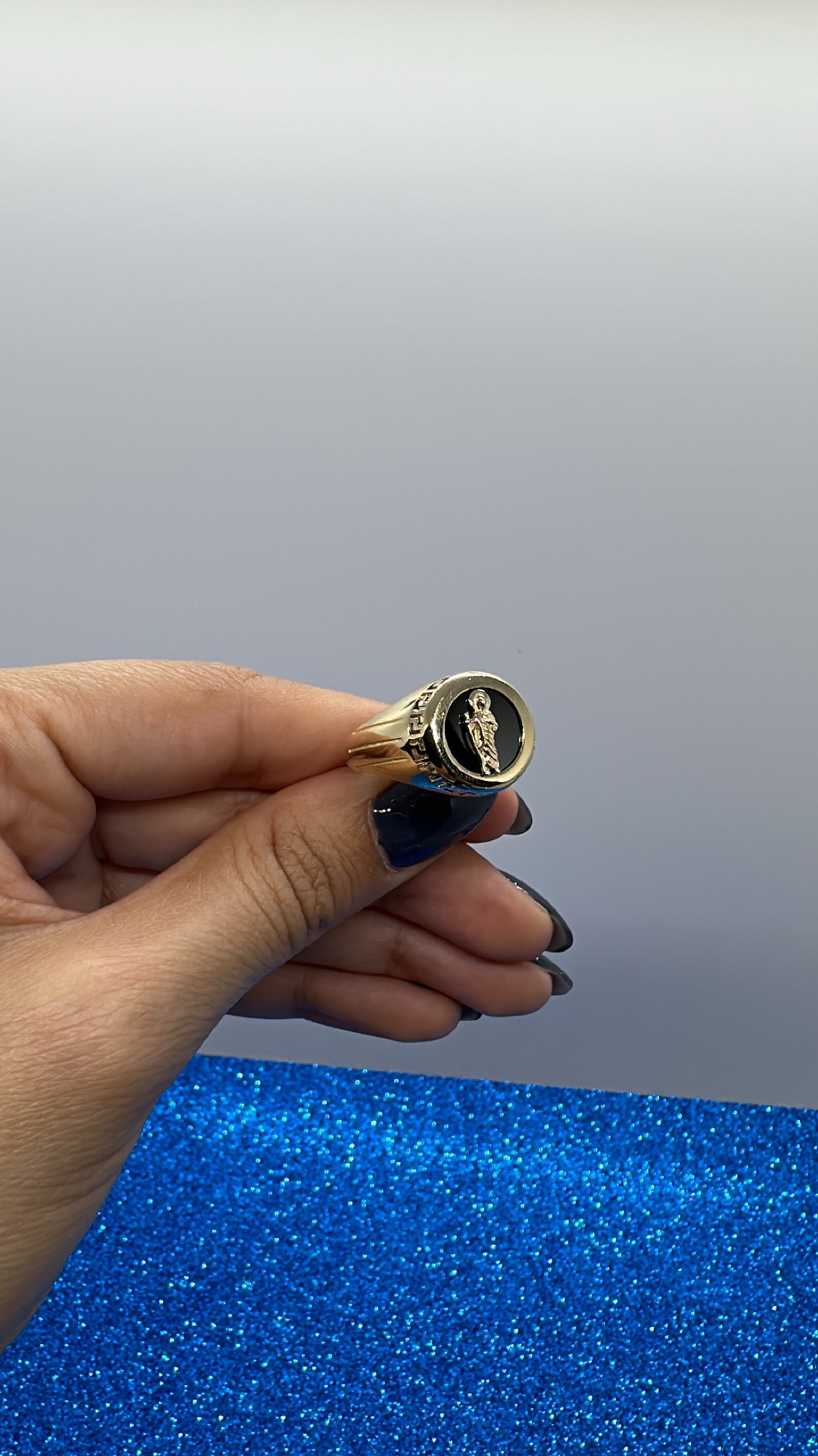 San Judas Ring on Black Stone