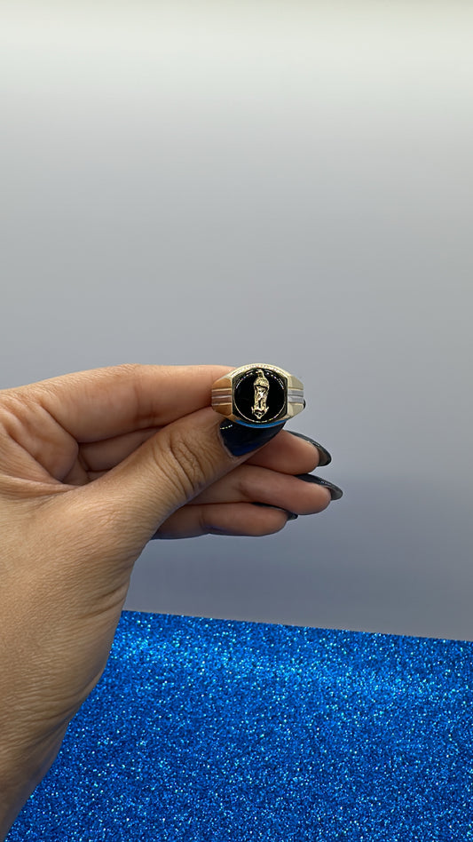 Virgen Guadalupe Ring on Black Stone