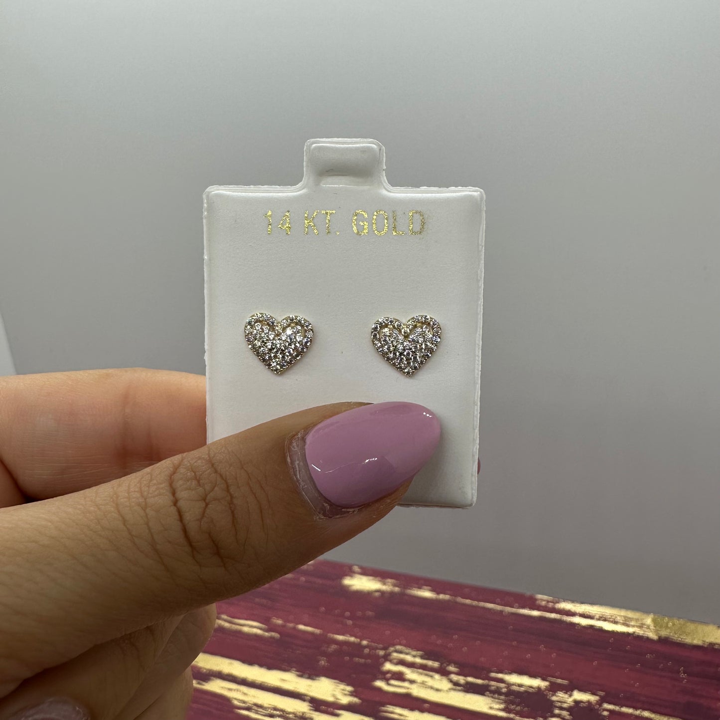 White Stone Heart Stud Earrings