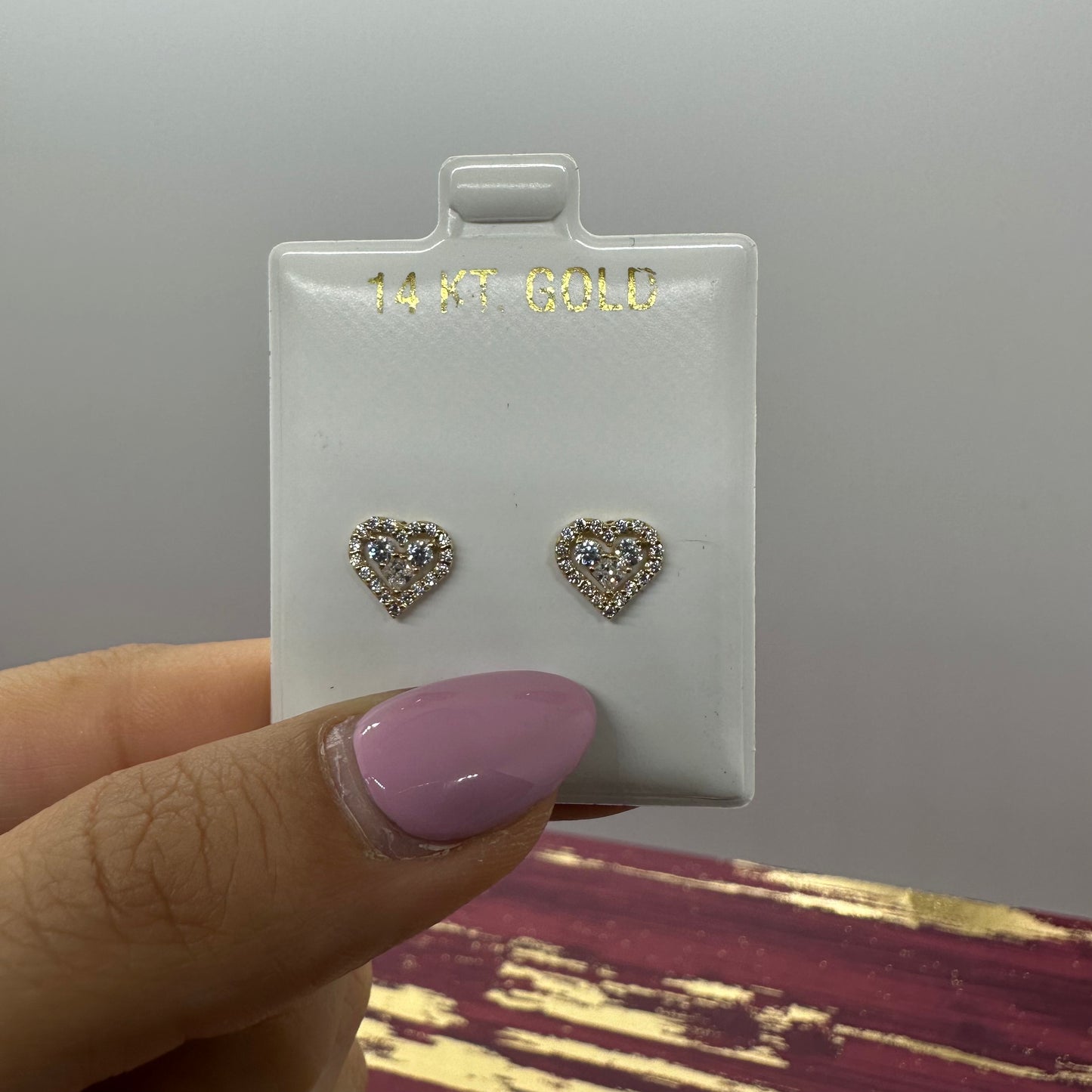 White Stone Heart Stud Earrings