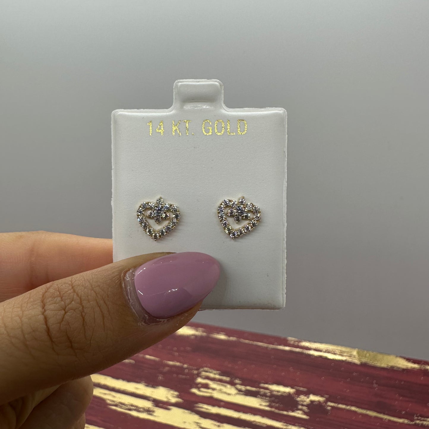 White Stone Heart Stud Earrings