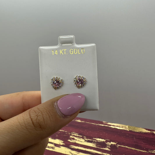 Pink Stone Heart Stud Earrings