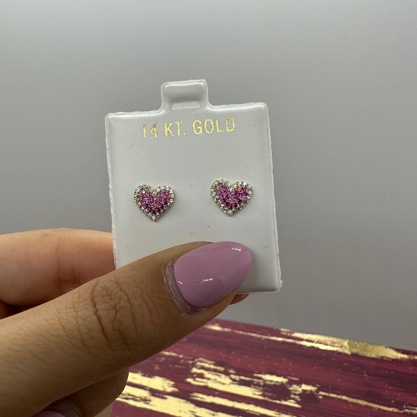 Red Stone Heart Stud Earrings