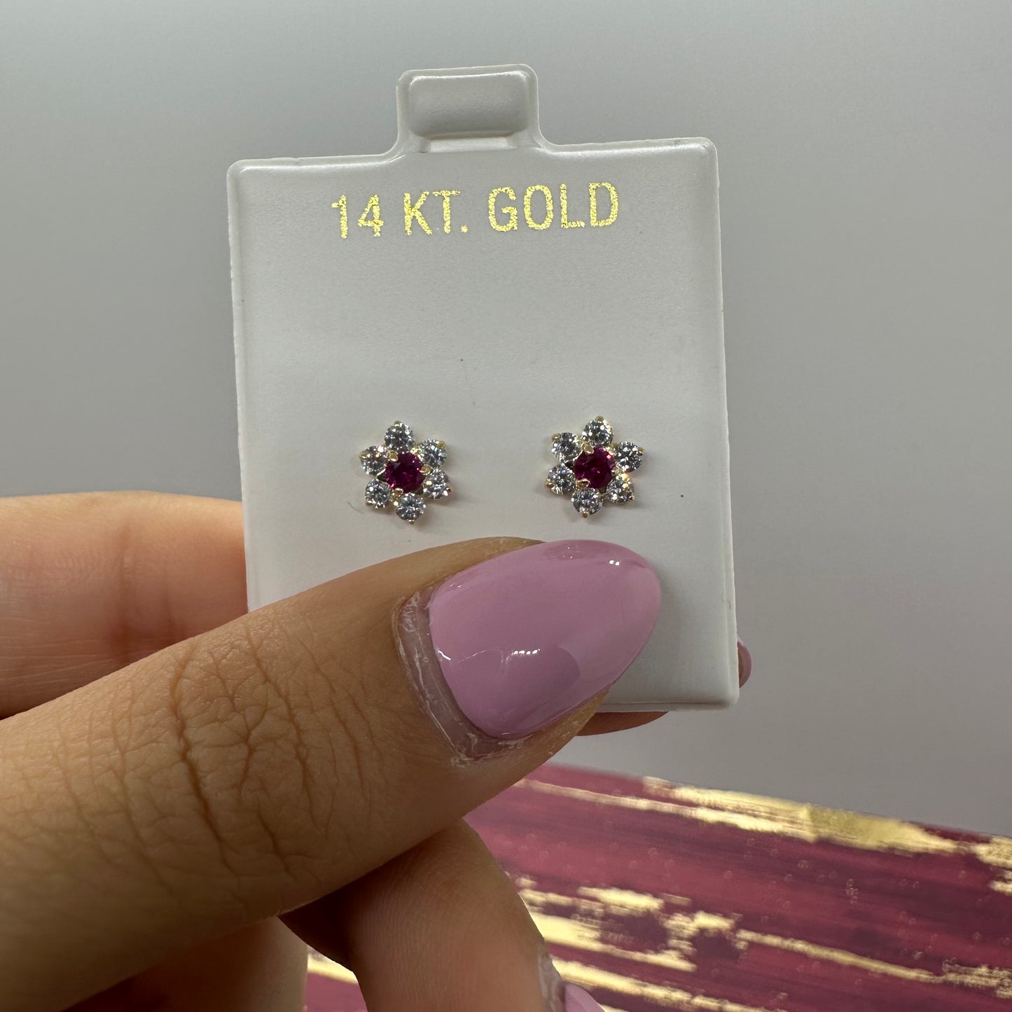 Red Stone Flower Stud Earrings