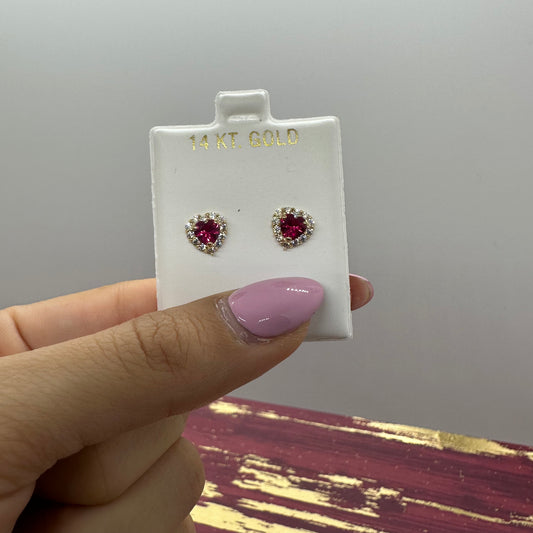 Red Heart Stone Stud Earrings