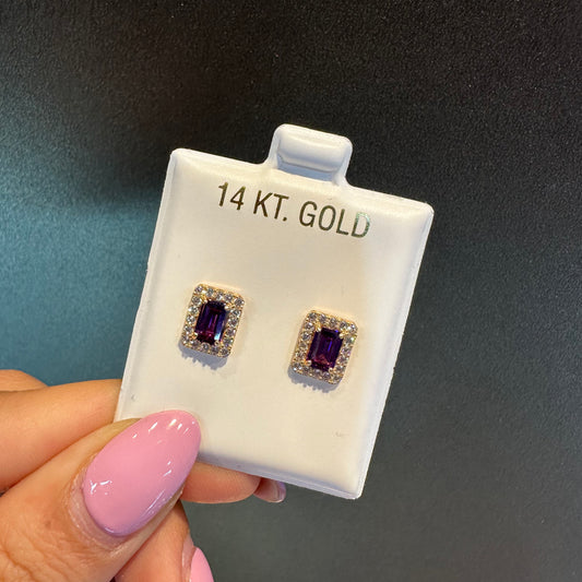 Purple Rectangle Stud Earrings