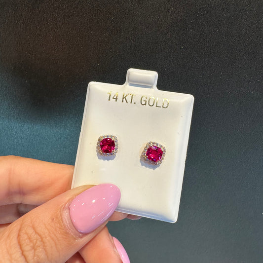 Red Squared Stud Earrings