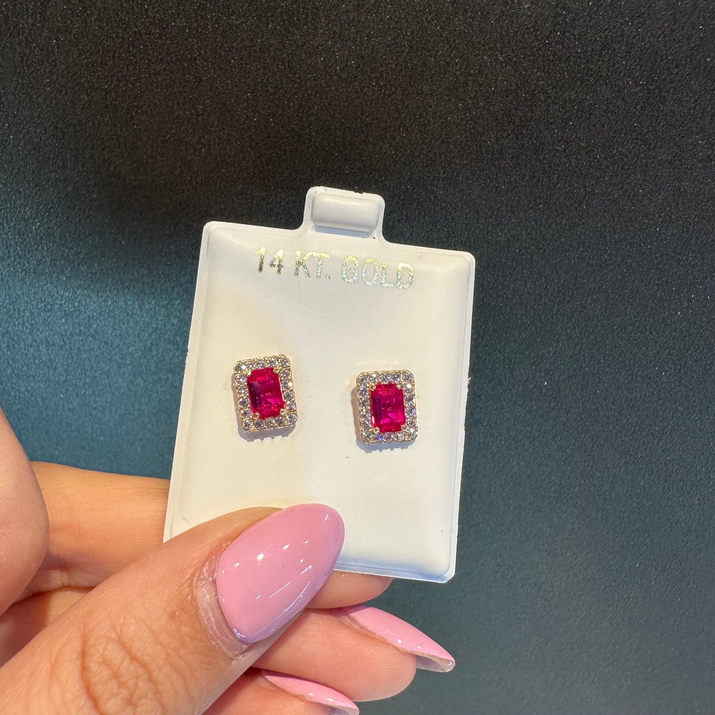 Rectangle Red Stud Earrings